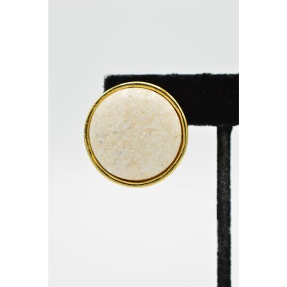 L.G. P. Vintage Clip On Cabochon Earrings Heavy Marbled Chunky Signed 1980s 9L - Picture 6 of 12